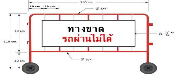 ป้ายเตือนทางขาดรถผ่านไม่ได้ ขนาด 100x1.50 เมตร