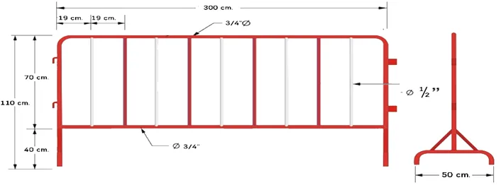 แผงกั้นจราจร ขนาด 1.00x3.00 เมตร (แบบไม่มีล้อ)